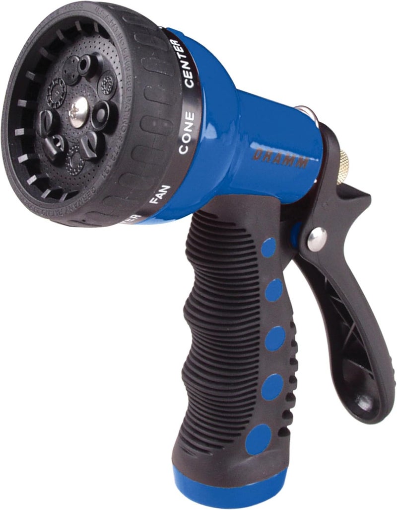 Dramm ® Revolver Heavy Duty 9-Pattern Garden Hose Nozzle – Adjustable Metal Spray Gun with Thumb-Control Flow & Ergonomic Grip – Blue - Image 1